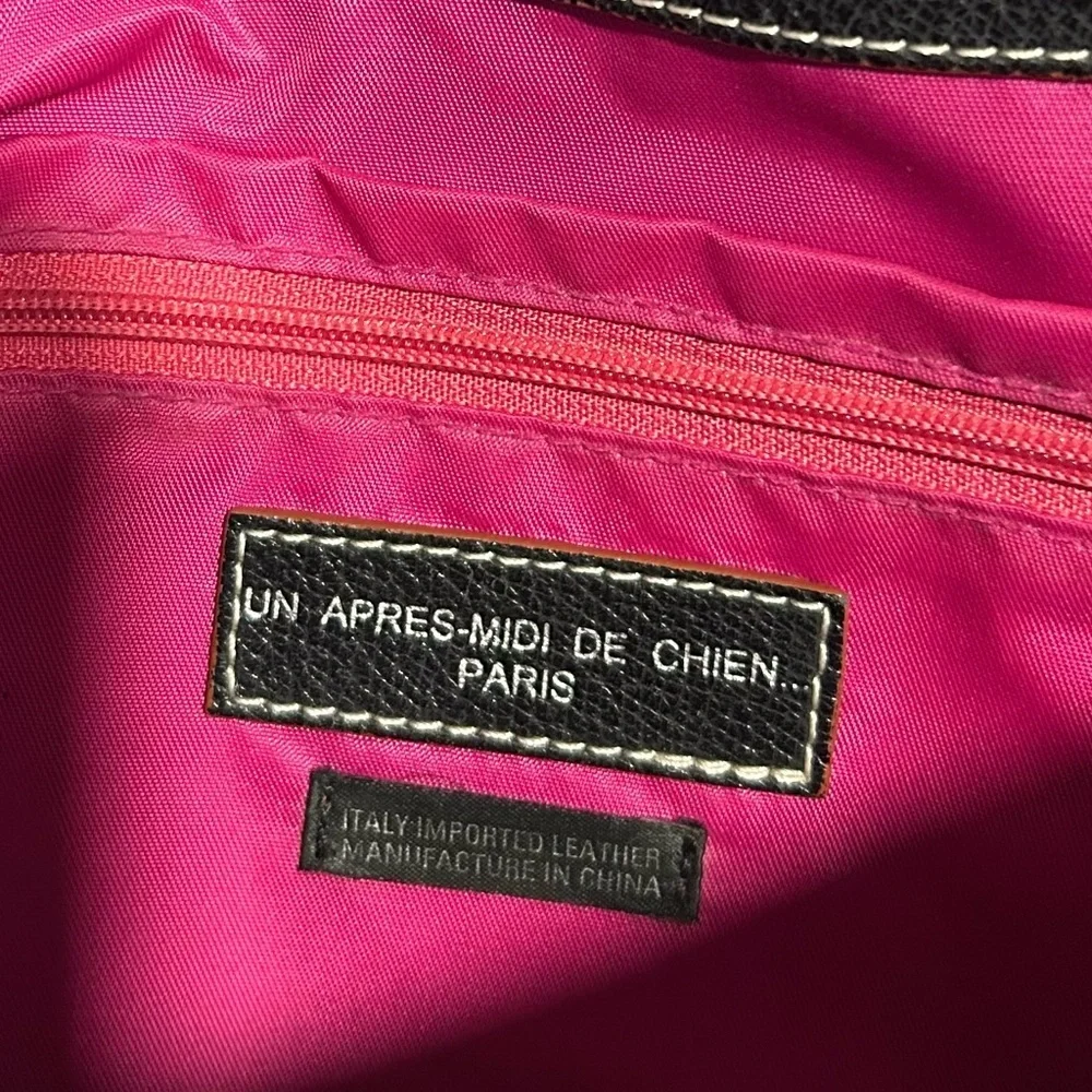 Un Apres-Midi De Chien Paris Black Leather Handbag Purse Hot Pink Interior - Picture 4 of 5